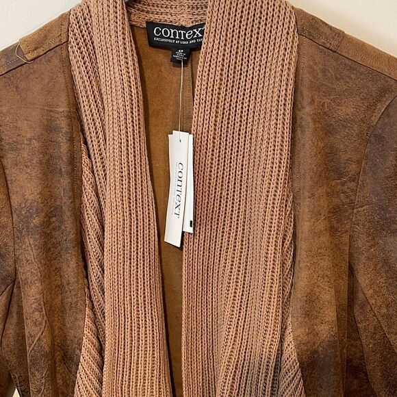 Context Women's Sweater Jacket Open‎ Fron Shawl Drape Distressed Natural Small - Picture 3 of 8